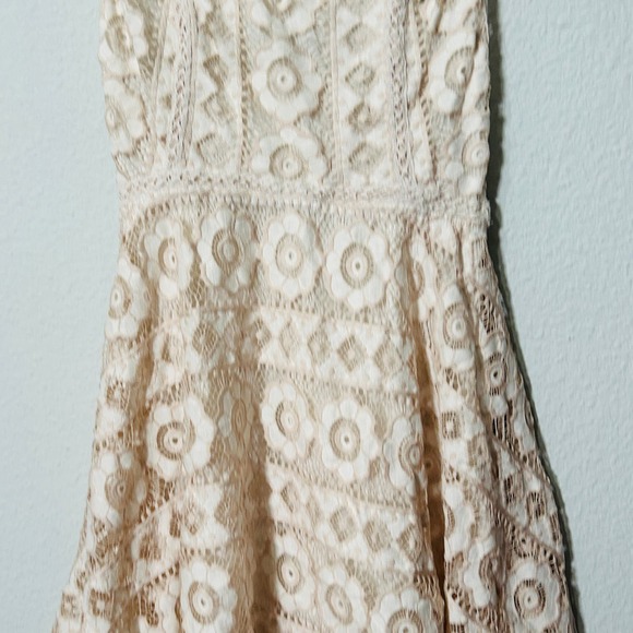 Free People Just Like Honey Beige Lace Asymmetric Mini Dress Size 8 Medium - Picture 13 of 14